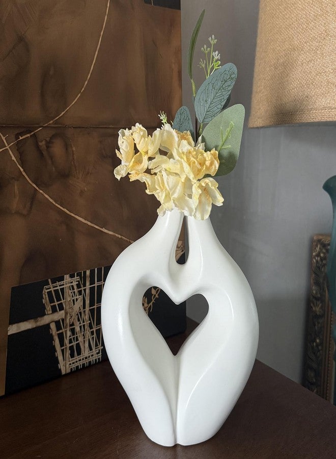 FUNSOBA Modern Heart-Shaped Ceramic Vase for Flowers, White Decorative Couple Love Statue Design, Hugging Sculpture Coffee Table Home Decor (White) - Image 1